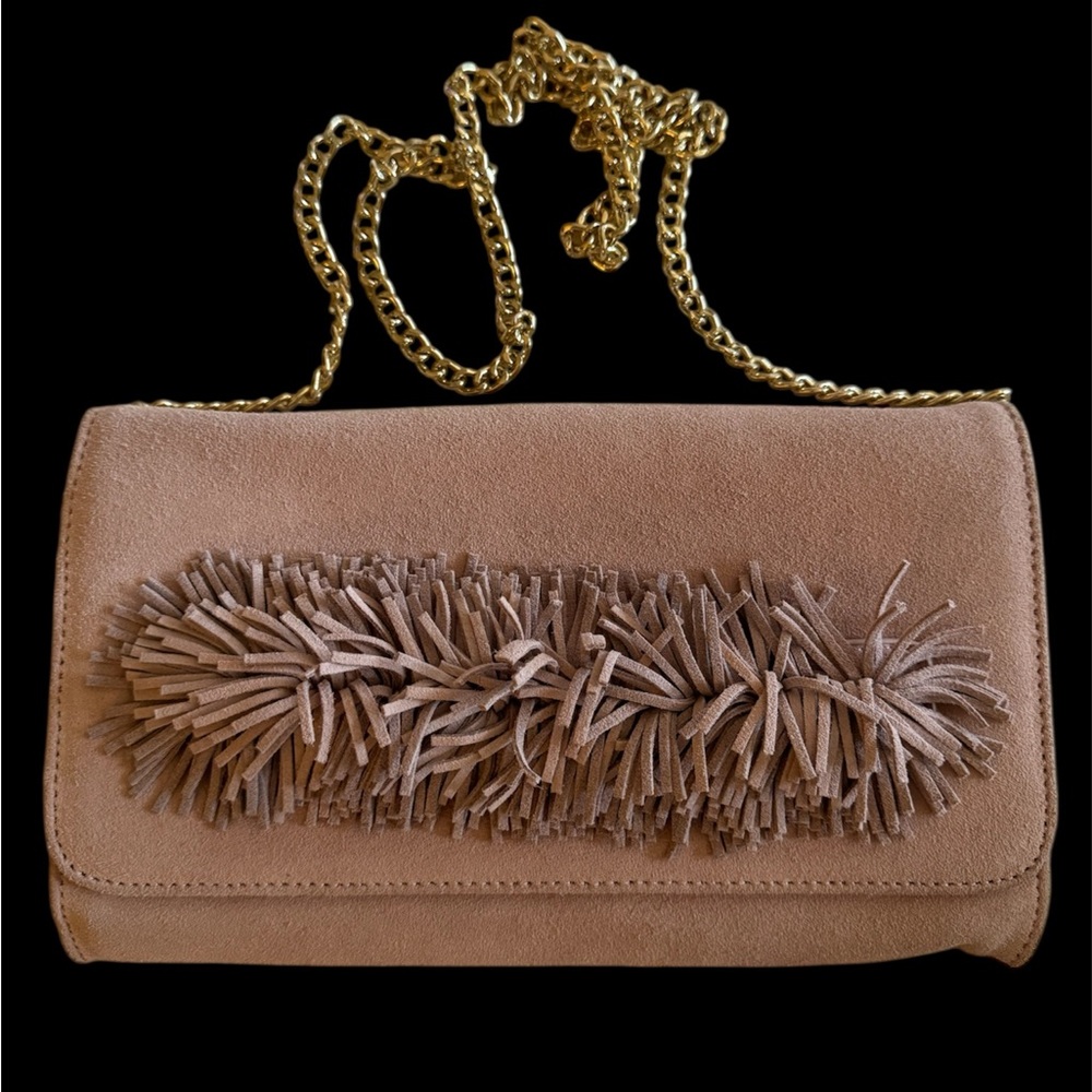 Dusty Pink Suede Fringe Clutch or Crossbody NWT